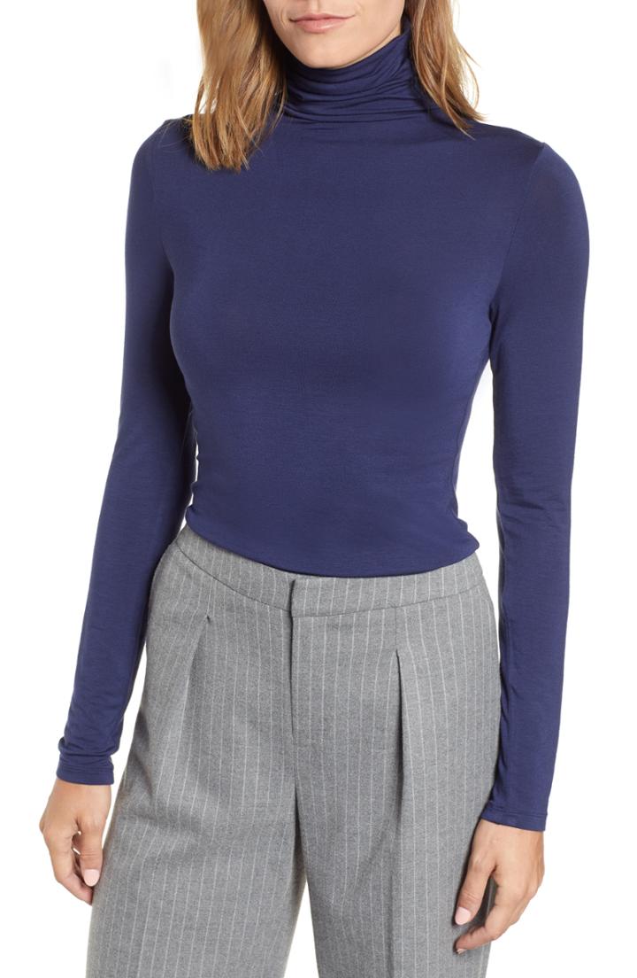 Petite Women's Halogen Long Sleeve Turtleneck, Size P - Blue