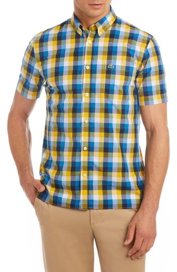 Men's Lacoste Regular Fit Check Short Sleeve Sport Shirt - Yellow