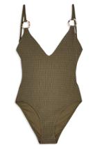 Women's Topshop Plunge One-piece Swimsuit Us (fits Like 0-2) - Green