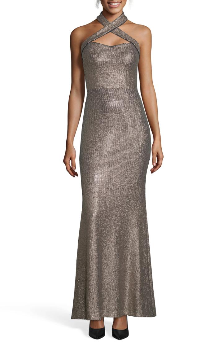 Women's Xscape Crisscross Halter Neck Sequin Gown - Blue