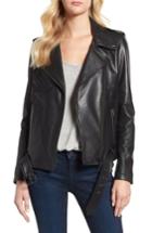 Women's Lamarque Belted Leather Biker Jacket, Size - Black