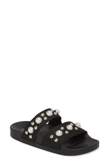 Women's Steve Madden Polite Embellished Slide Sandal M - Black