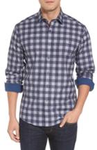 Men's Bugatchi Shaped Fit Check Print Sport Shirt - Blue