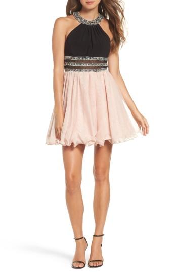 Women's Blondie Nites Embellished Colorblock Skater Dress - Pink