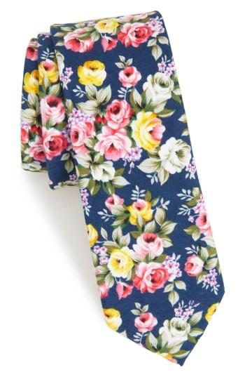 Men's 1901 Jodie Floral Cotton Skinny Tie, Size - Blue