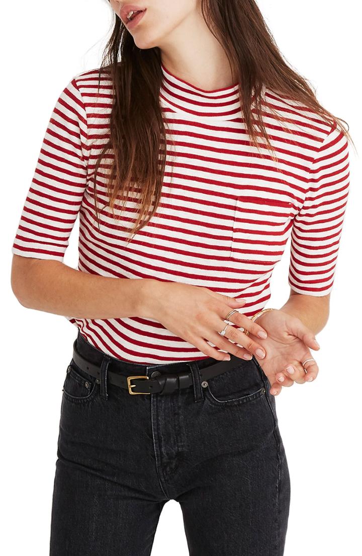 Women's Madewell Mock Neck Shirttail Tee - White