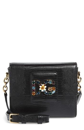 Dolce & Gabbana Millennial Reptile Embossed Leather Crossbody Bag - Black