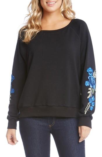 Women's Karen Kane Applique Sleeve Sweatshirt - Black