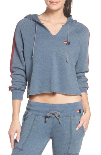 Women's Aviator Nation Split Neck Crop Hoodie - Grey