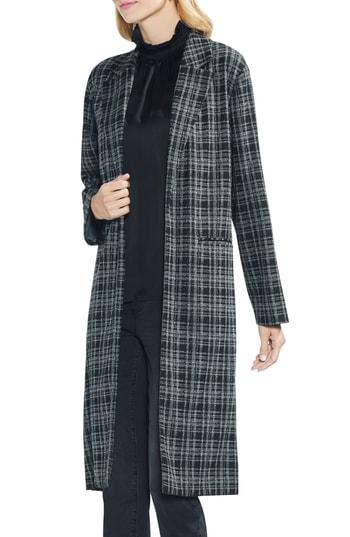 Women's Vince Camuto Long Plaid Jacket - Black