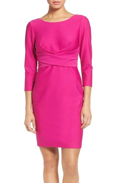 Women's Donna Ricco Textured Wrap Waist Sheath Dress - Pink