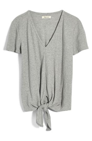 Women's Madewell Texture & Thread V-neck Modern Tie-front Top, Size - Grey