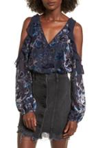 Women's Band Of Gypsies Floral Burnout Cold Shoulder Bodysuit - Blue