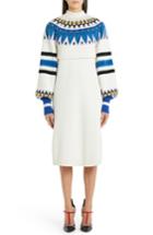 Women's Msgm Fair Isle Wool Blend Layered Sweater Dress - White