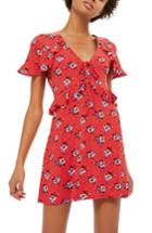 Petite Women's Topshop Floral Spot Tea Dress P Us (fits Like 6-8p) - Red