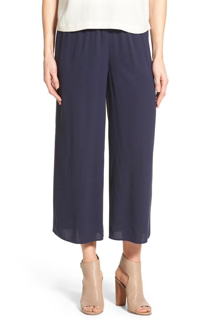 Women's Eileen Fisher Silk Wide Leg Crop Pants, Size - Blue