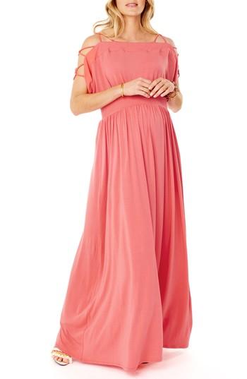 Women's Ingrid & Isabel Smocked Empire Waist Maternity Maxi Dress - Coral