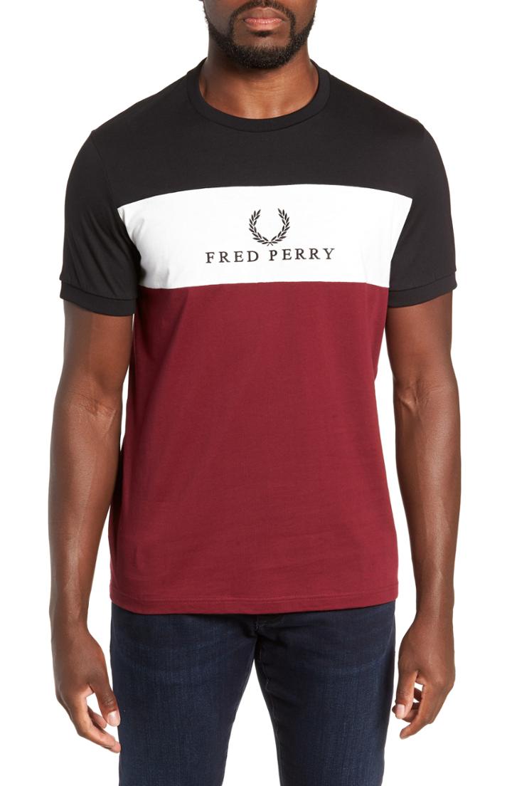 Men's Fred Perry Embroidered Colorblock T-shirt - Burgundy