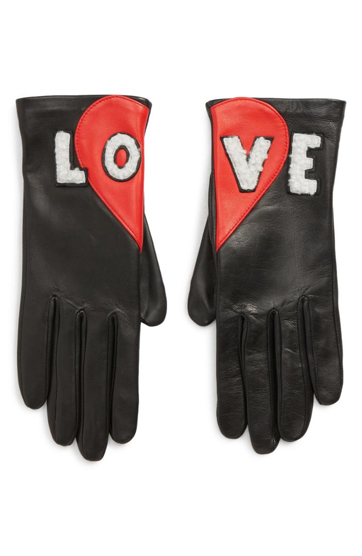 Women's Agnelle Love Genuine Shearling Leather Gloves - Black
