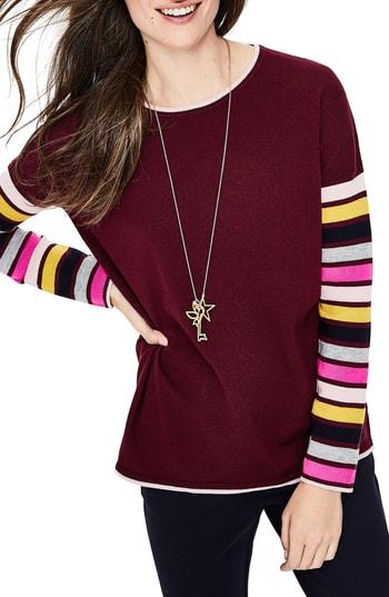 Women's Boden Berwick Stripe Sleeve Sweater - Pink