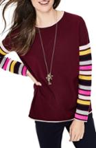 Women's Boden Berwick Stripe Sleeve Sweater - Pink