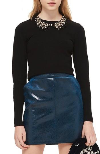 Women's Topshop Embellished Collar Sweater Us (fits Like 0) - Black