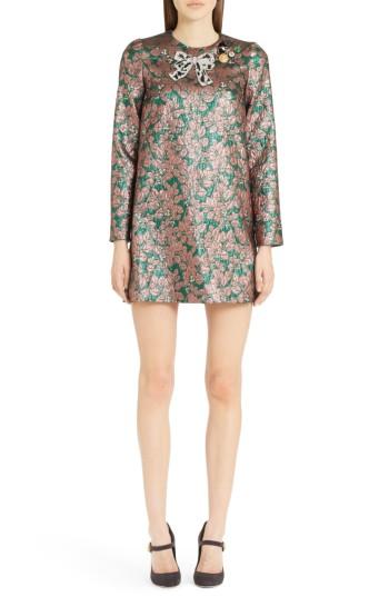 Women's Dolce & Gabbana Embellished Metallic Jacquard Minidress - Pink