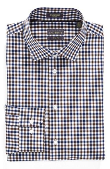 Men's Calibrate Trim Fit Non-iron Stretch Check Dress Shirt