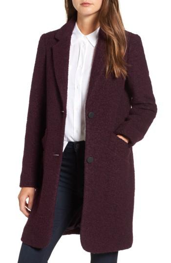 Women's Andrew Marc Paige Wool Blend Boucle Coat - Burgundy