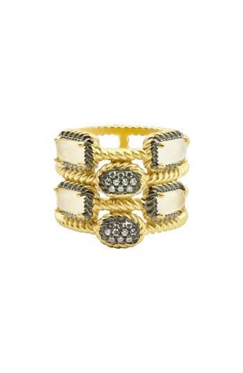 Women's Freida Rothman Gilded Cable Stone & Pave Cage Ring