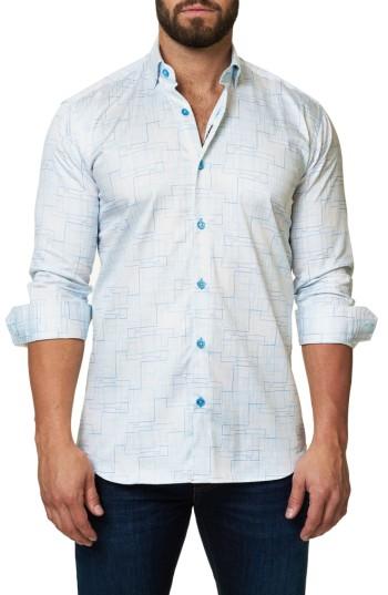 Men's Maceoo Trim Fit Geo Print Sport Shirt (xl) - White
