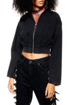 Women's Topshop Crop Denim Track Jacket Us (fits Like 0) - Black