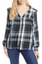 Women's Bobeau Ruffled Plaid Shirt, Size - Black