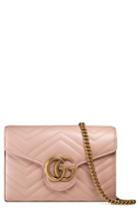 Women's Gucci Gg Marmont Matelasse Leather Wallet On A Chain - Pink
