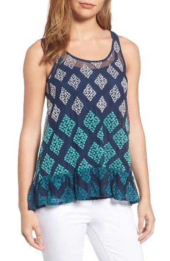 Women's Wit & Wisdom Embroidered Mesh Peplum Tank - Blue