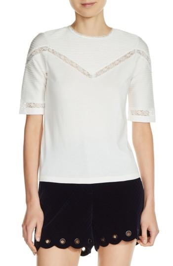 Women's Maje Lace Trim Pintuck Tee - Ivory
