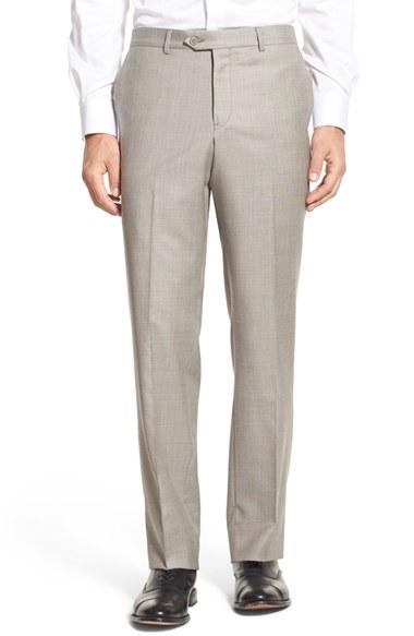 Men's Nordstrom Men's Shop Flat Front Sharkskin Wool Trousers