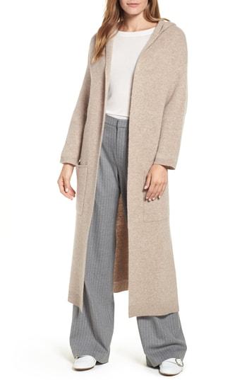 Women's Halogen Cashmere Hooded Duster, Size - Beige