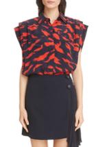 Women's Givenchy Tiger Print Silk Blouse Us / 36 Fr - Red