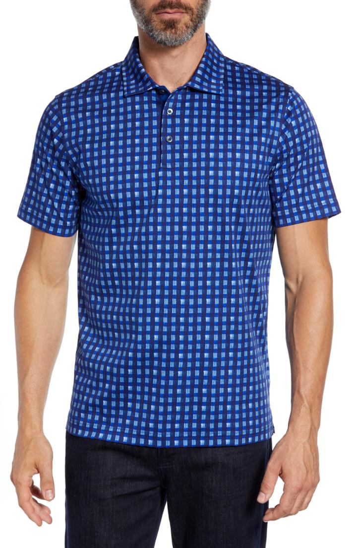 Men's Bugatchi Digital Grid Print Polo - Blue