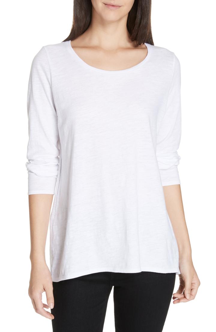 Women's Eileen Fisher Long Sleeve Organic Cotton Tee, Size - White