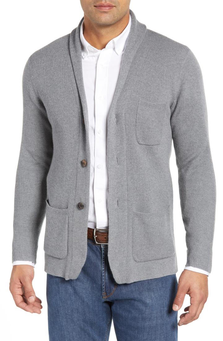 Men's Peter Millar Collection Whites Wool & Cashmere Cardigan - Grey
