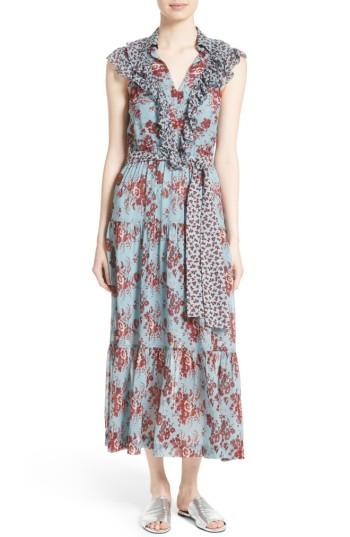 Women's Robert Rodriguez Ruffle Print Silk Dress - Blue