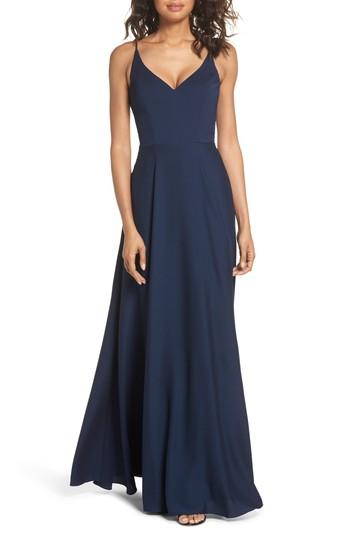 Women's Hayley Paige Occasions Cutout Crepe A-line Gown - Blue