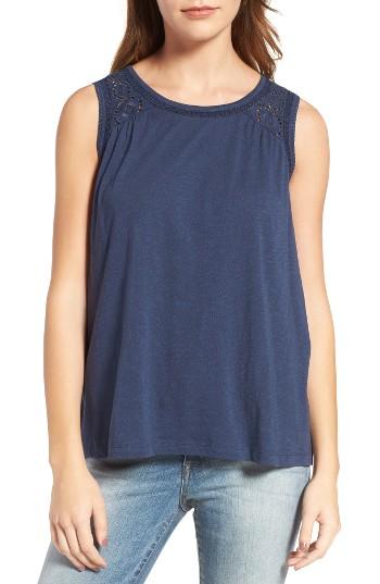 Women's Caslon Tie Back Lace Yoke Tank - Blue