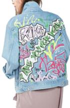 Women's Topshop Graffiti Denim Jacket Us (fits Like 14) - Blue