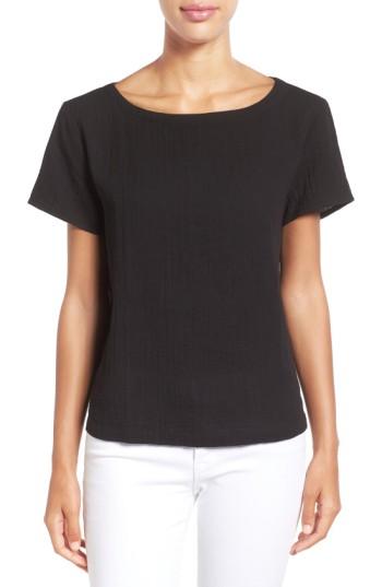 Petite Women's Eileen Fisher Organic Cotton Bateau Neck Top P - Black