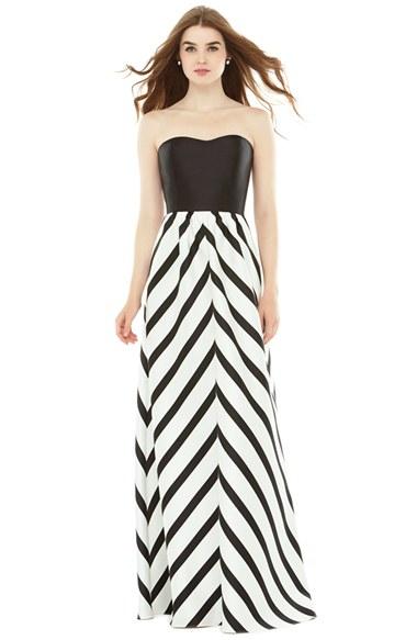 Women's Alfred Sung Strapless Stripe Sateen A-line Gown