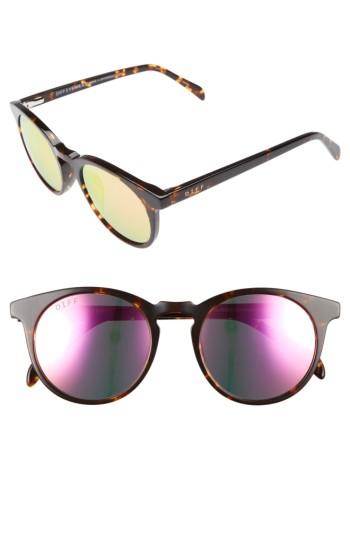 Women's Diff Charlie 48mm Mirrored Polarized Round Retro Sunglasses - Tortoise/ Pink