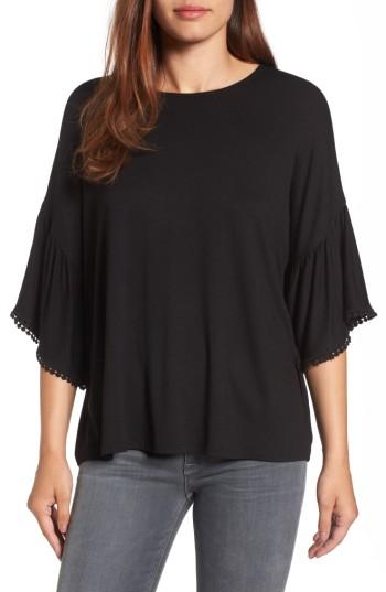 Women's Bobeau Flounce Sleeve Knit Top - Black